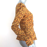 Jonathan Simkhai Peplum Top Mustard Floral Print Hammered Satin Size Small