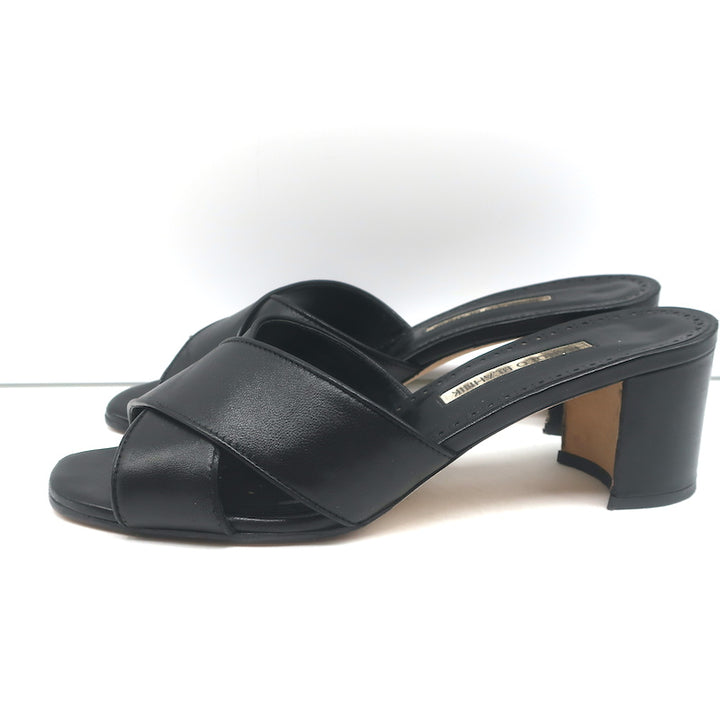 Manolo Blahnik Otawi Crisscross Mules Black Leather Size 41 Open Toe Sandals