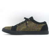 Louis Leeman Crystal-Embellished Low Top Sneakers Black/Gold Suede Size 44