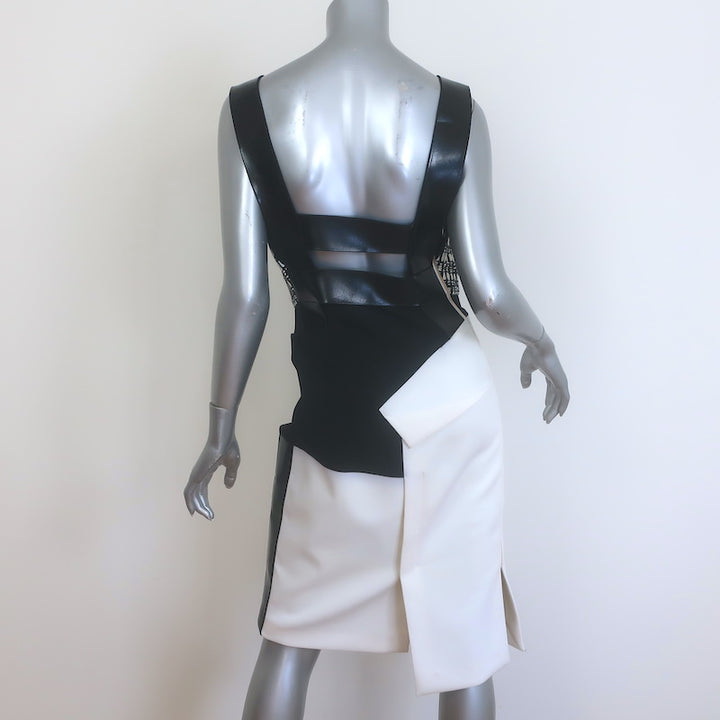 Roland Mouret Colorblock Asymmetric Sheath Dress White/Black Size US 8