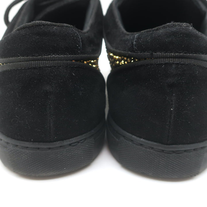 Louis Leeman Crystal-Embellished Low Top Sneakers Black/Gold Suede Size 44