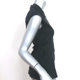 Prada Button-Back Blouse Black Stretch Cotton Size 38 Cap Sleeve Collared Top
