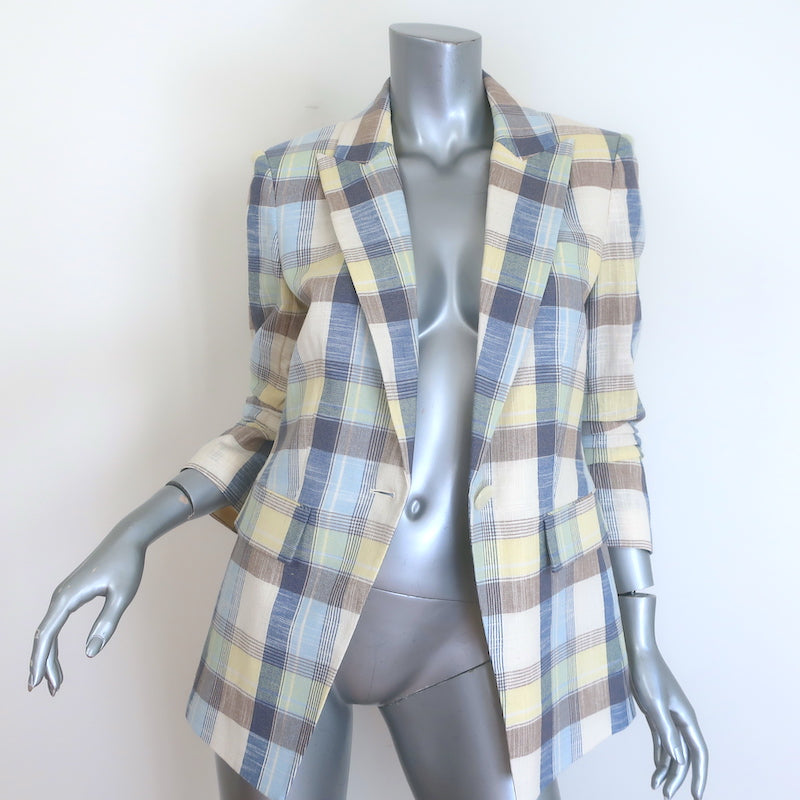 Veronica Beard Clayton plaid dickey jacket in powder blue and yellow, cotton-blend, size 6 — pre-owned, gently worn luxury piece