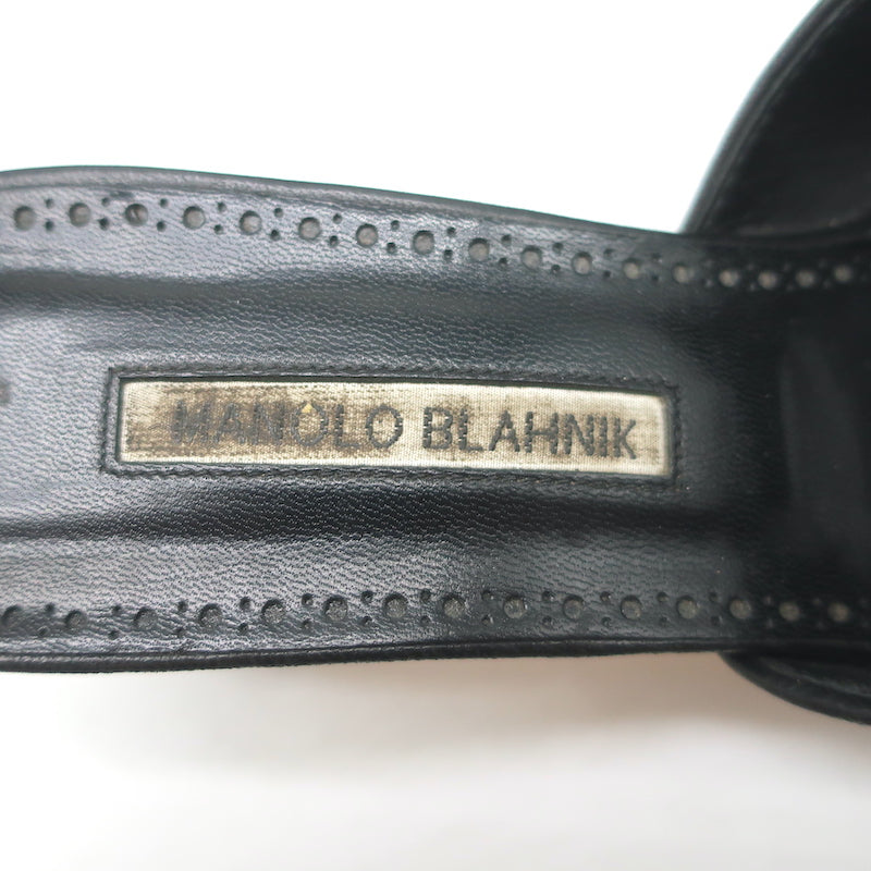 Manolo Blahnik Otawi Crisscross Mules Black Leather Size 41 Open Toe Sandals
