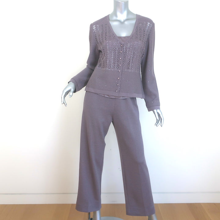 St. John Evening Sequined Cardigan &amp; Pull-On Pants Set Lavender Size 8/10