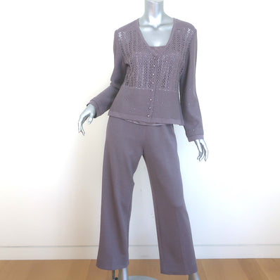 St. John Evening Sequined Cardigan & Pull-On Pants Set Lavender Size 8/10