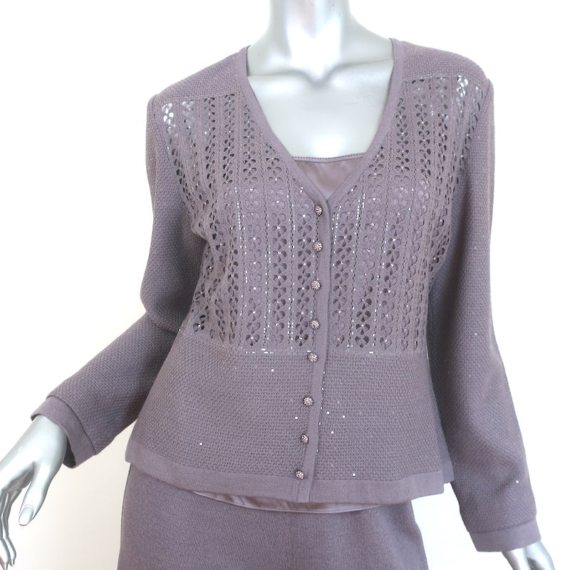 St. John Evening Sequined Cardigan &amp; Pull-On Pants Set Lavender Size 8/10