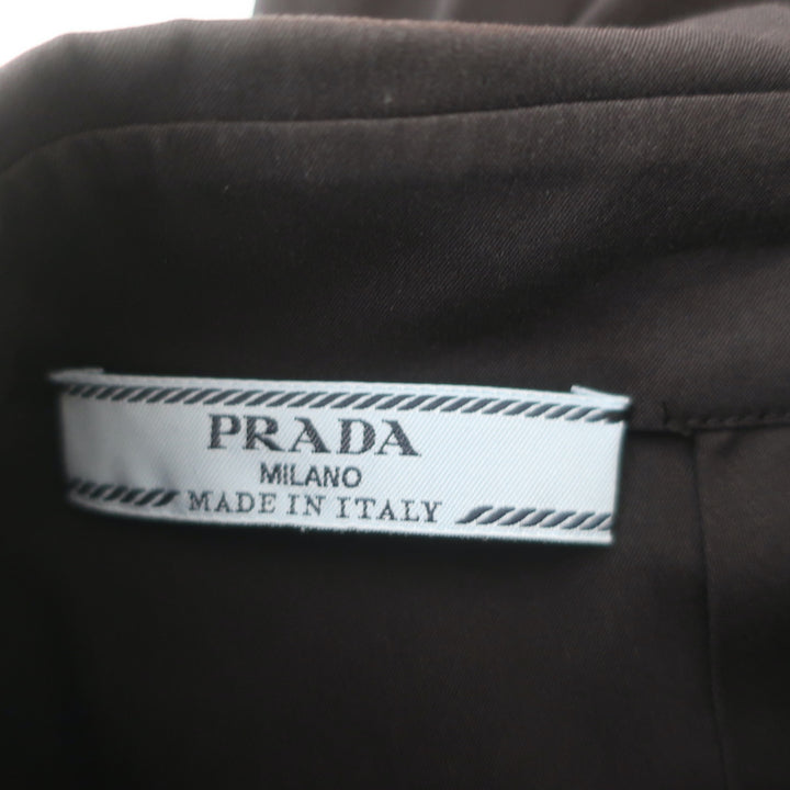Prada Button-Back Blouse Black Stretch Cotton Size 38 Cap Sleeve Collared Top