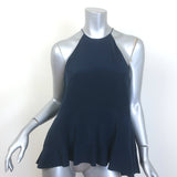 Zimmermann Halter Neck Swing Tank Top Navy Ruffled Silk Size 0