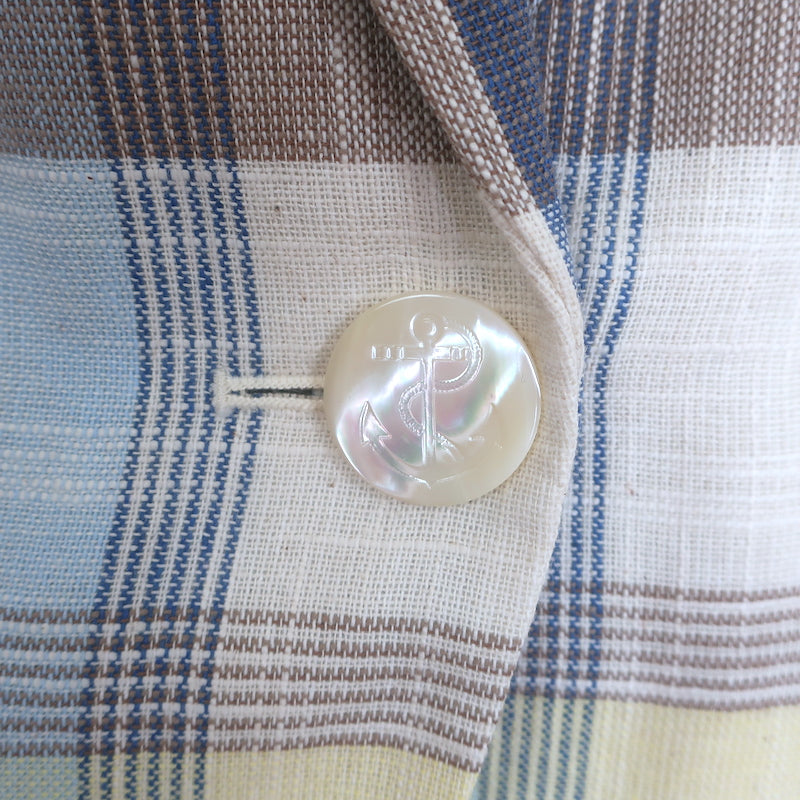 Authentic Veronica Beard Clayton plaid dickey jacket in powder blue and yellow cotton-blend, gently pre-owned, size 6