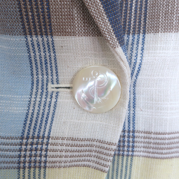 Authentic Veronica Beard Clayton plaid dickey jacket in powder blue and yellow cotton-blend, gently pre-owned, size 6