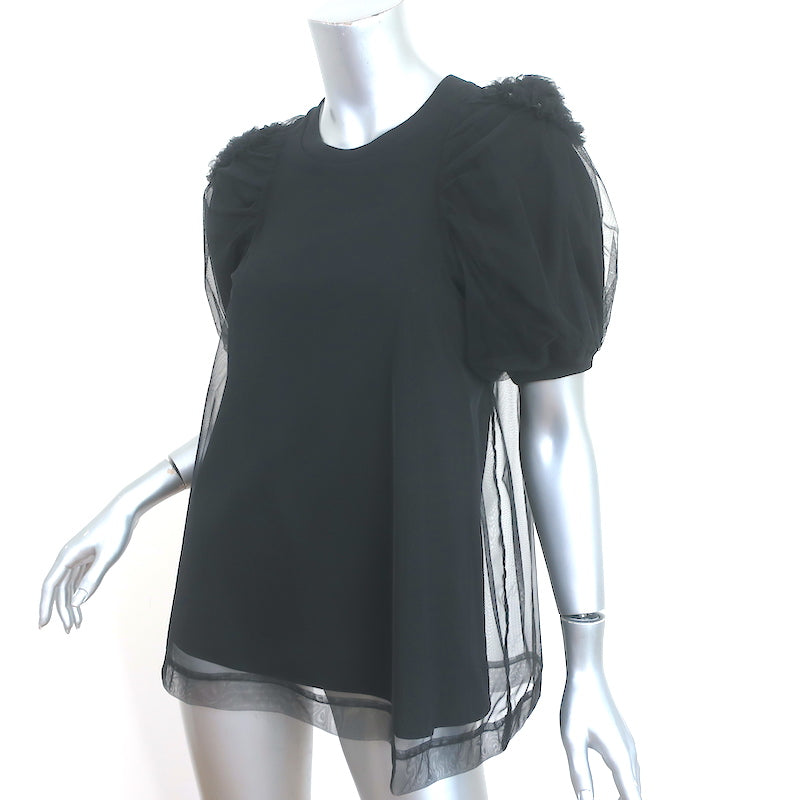 Simone Rocha Tulle Overlay Puff Sleeve Top Black Size Extra Small