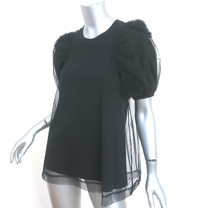 Simone Rocha Tulle Overlay Puff Sleeve Top Black Size Extra Small