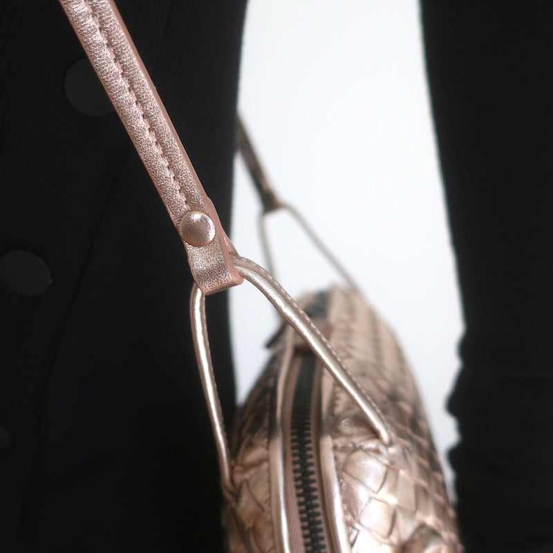 Bottega Veneta Nodini Crossbody Bag Rose Gold Metallic Intrecciato Leather