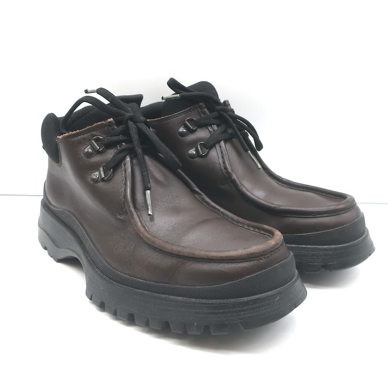 Prada Tyrolean Brixxen Lace-Up Hiking Boots Dark Brown Leather 