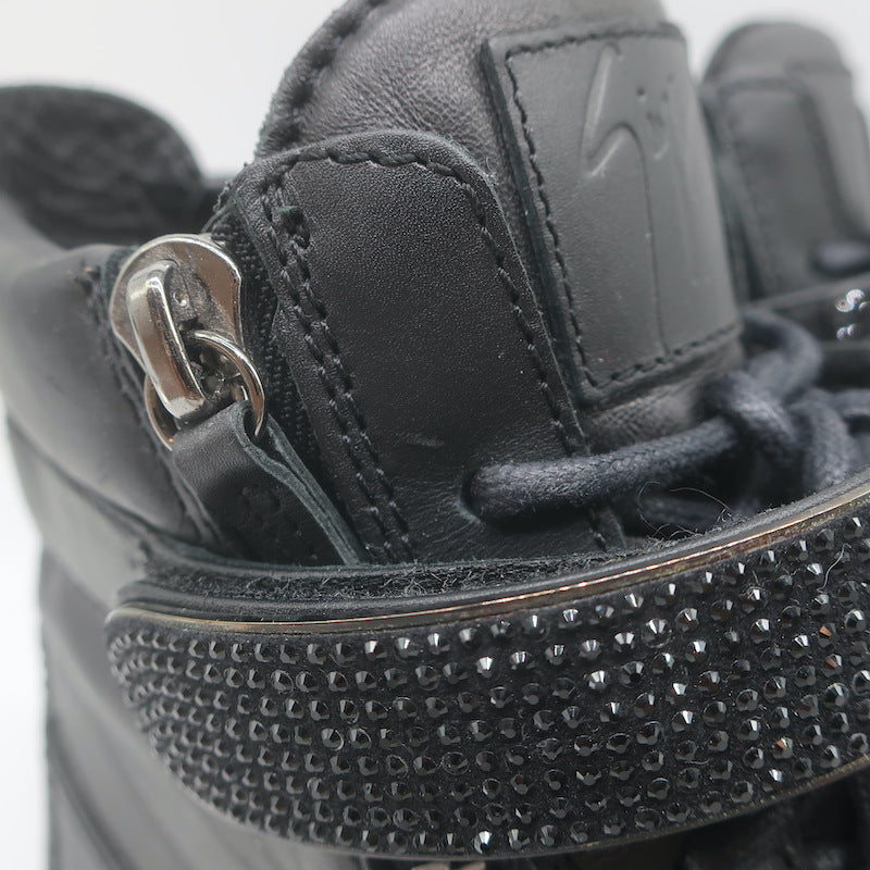 Giuseppe Zanotti Coby Crystal-Strap High Top Sneakers Black Leather Size 42