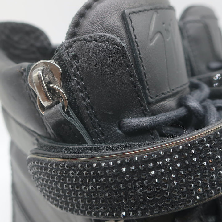 Giuseppe Zanotti Coby Crystal-Strap High Top Sneakers Black Leather Size 42