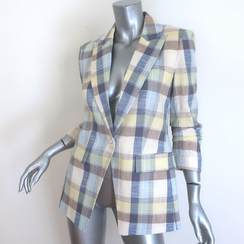 Veronica Beard plaid dickey jacket, powder blue and yellow cotton blend, pre-owned, gently worn luxury, size 6