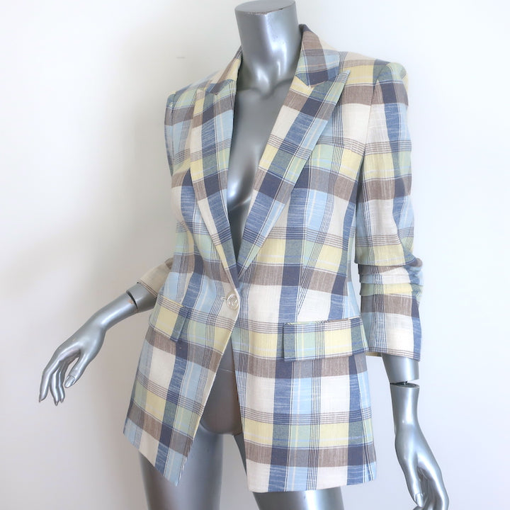 Veronica Beard plaid dickey jacket, powder blue and yellow cotton blend, pre-owned, gently worn luxury, size 6