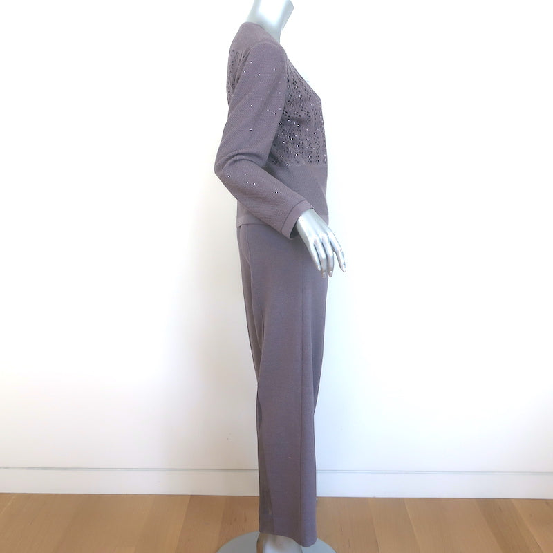 St. John Evening Sequined Cardigan &amp; Pull-On Pants Set Lavender Size 8/10
