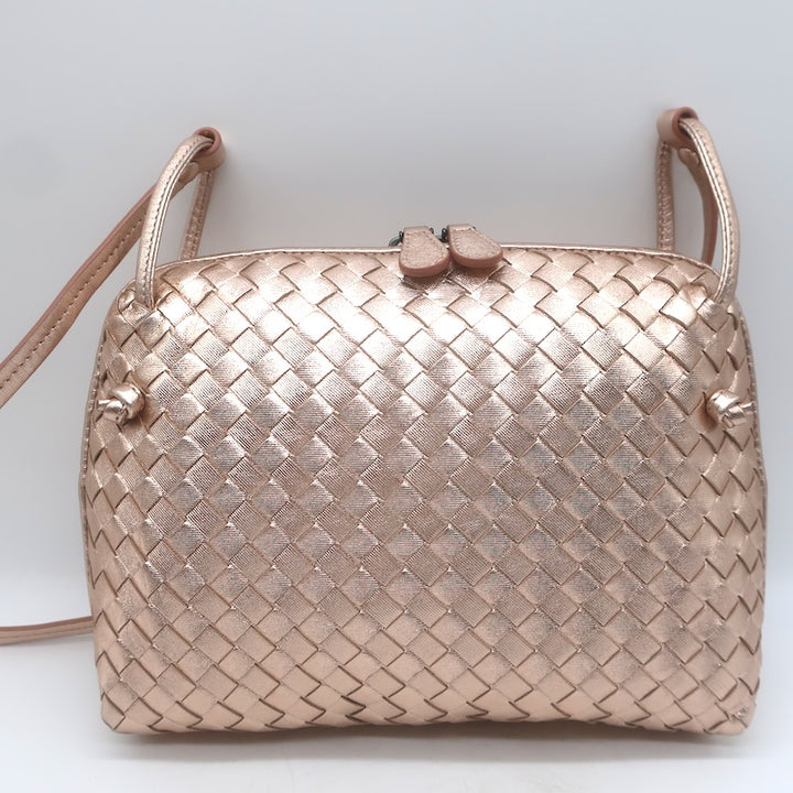 Bottega Veneta Nodini Crossbody Bag Rose Gold Metallic Intrecciato Leather
