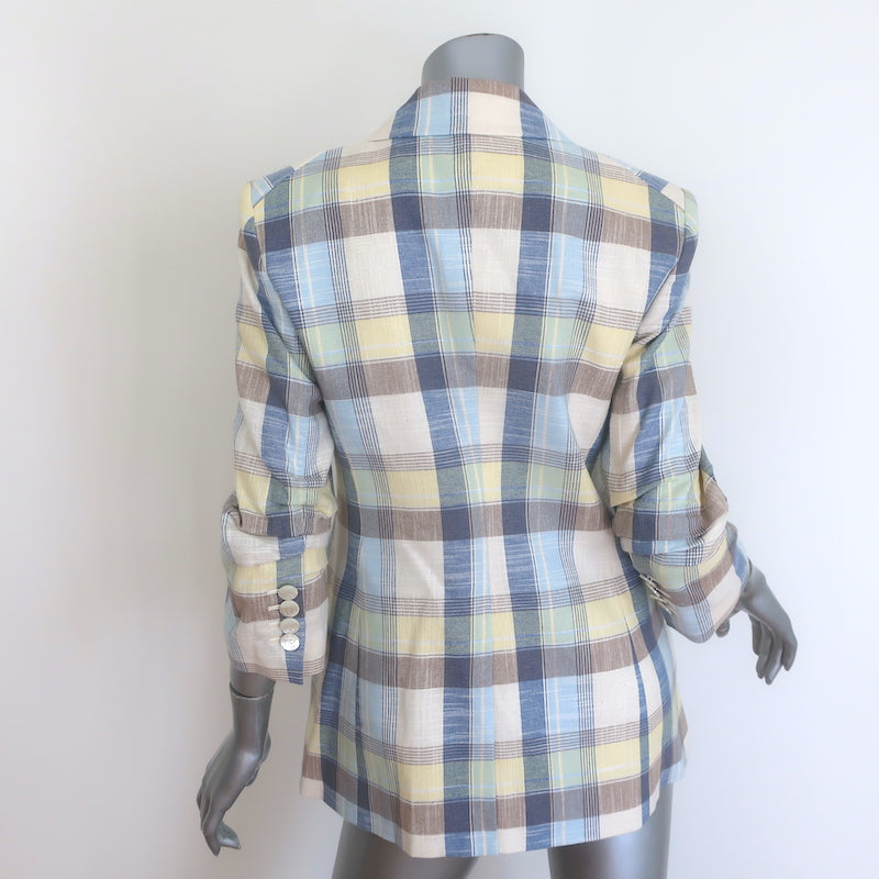 Authentic Veronica Beard Clayton plaid dickey jacket, powder blue and yellow cotton-blend, gently pre-owned, size 6