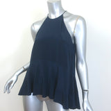 Zimmermann Halter Neck Swing Tank Top Navy Ruffled Silk Size 0