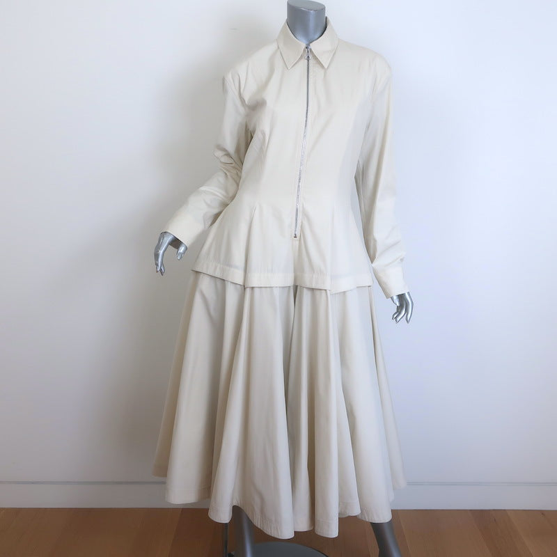 Bottega Veneta Layered Shirtdress Seashell Cotton Size 40 Zip-Front Midi Dress