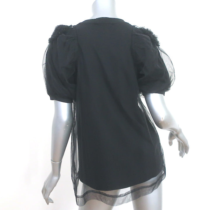 Simone Rocha Tulle Overlay Puff Sleeve Top Black Size Extra Small