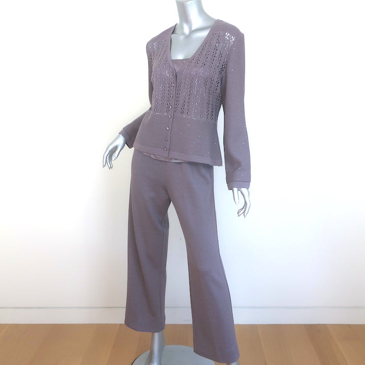 St. John Evening Sequined Cardigan &amp; Pull-On Pants Set Lavender Size 8/10