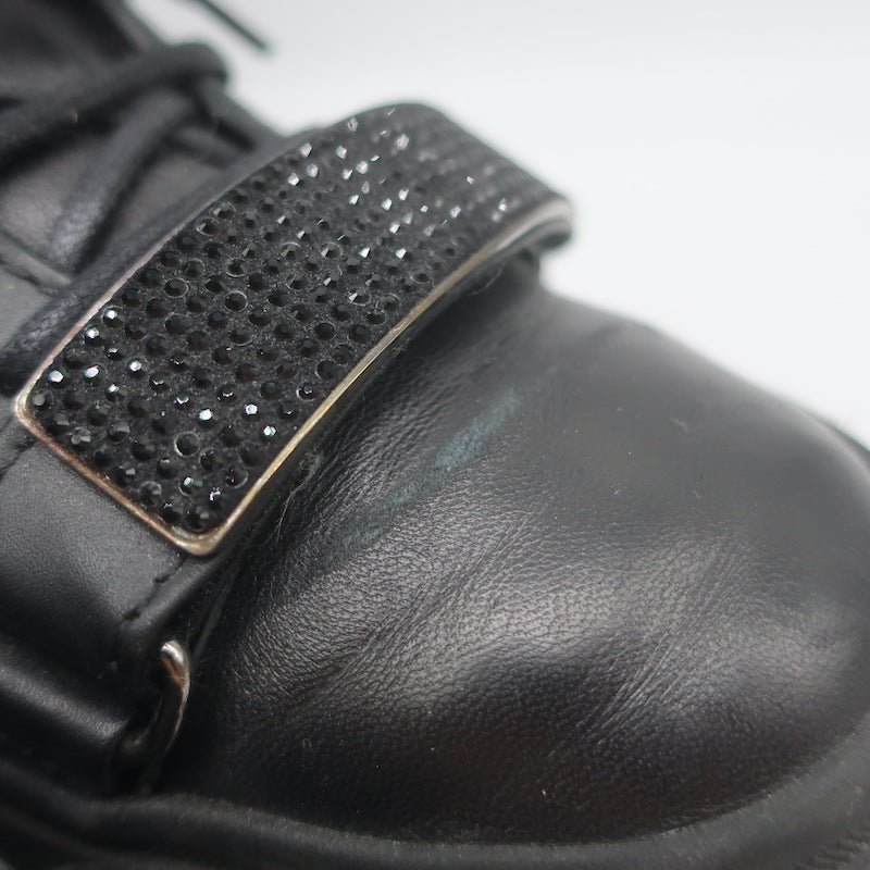 Giuseppe Zanotti Coby Crystal-Strap High Top Sneakers Black Leather Size 42