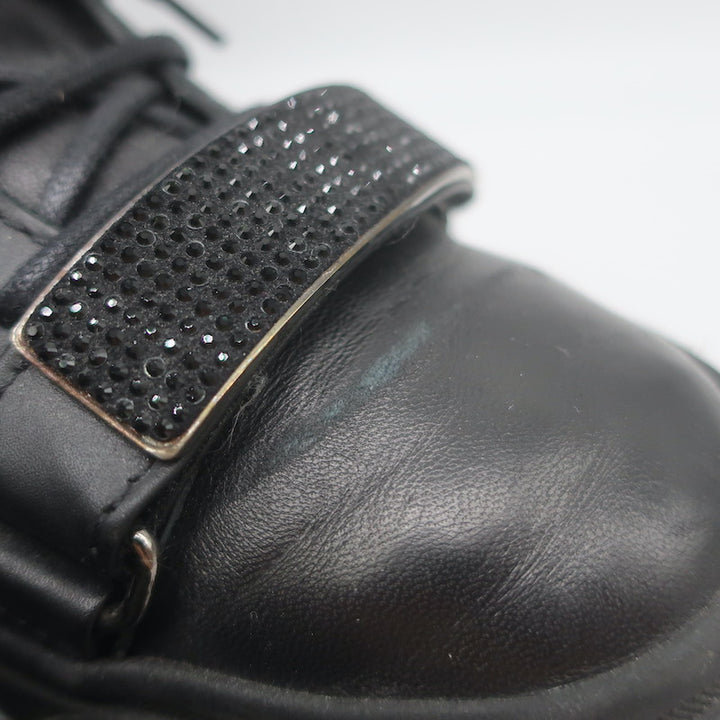 Giuseppe Zanotti Coby Crystal-Strap High Top Sneakers Black Leather Size 42
