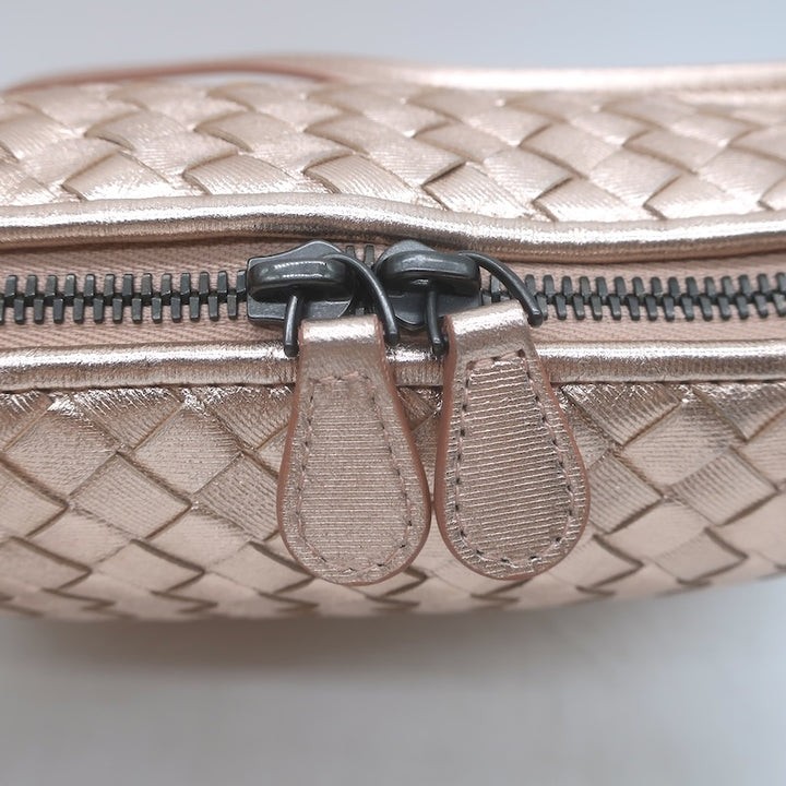 Bottega Veneta Nodini Crossbody Bag Rose Gold Metallic Intrecciato Leather