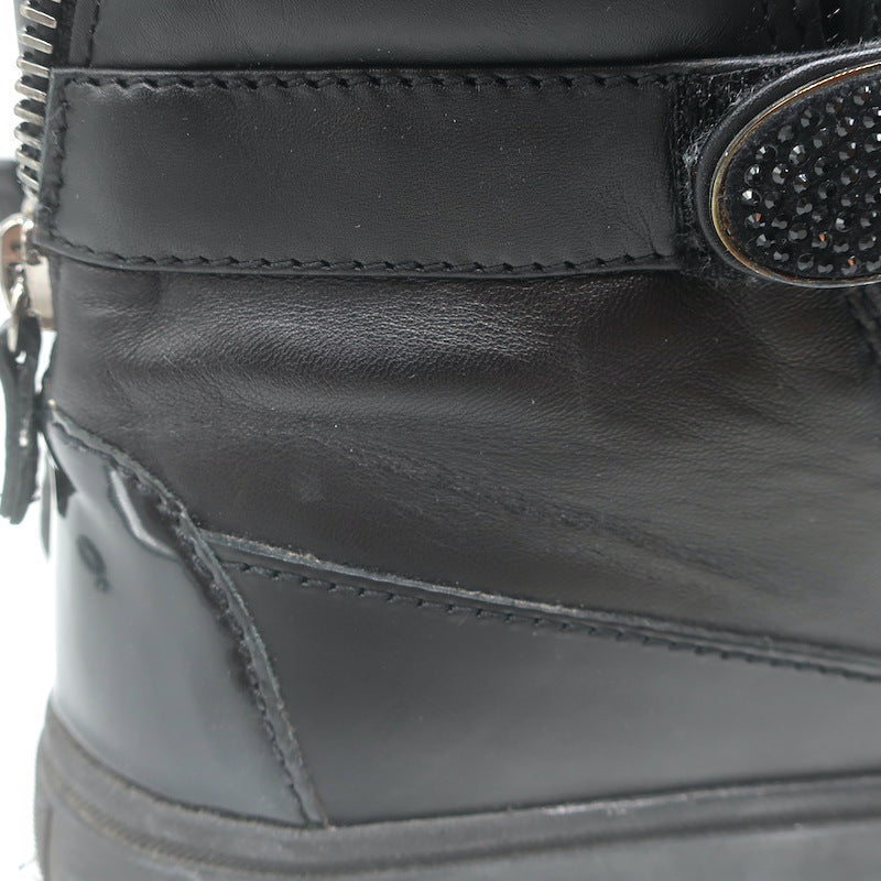 Giuseppe Zanotti Coby Crystal-Strap High Top Sneakers Black Leather Size 42