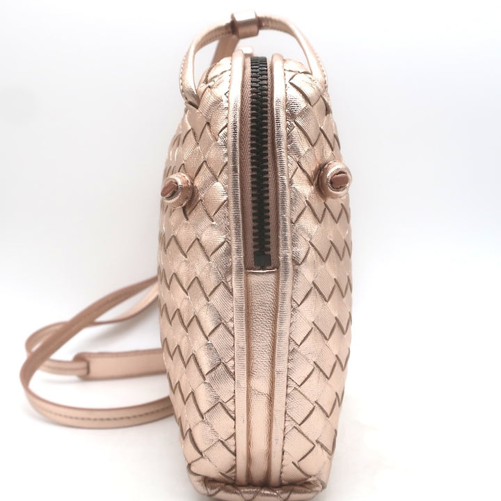 Bottega Veneta Nodini Crossbody Bag Rose Gold Metallic Intrecciato Leather
