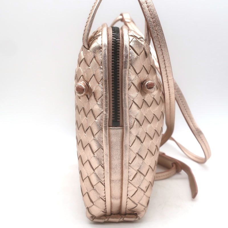 Bottega Veneta Nodini Crossbody Bag Rose Gold Metallic Intrecciato Leather