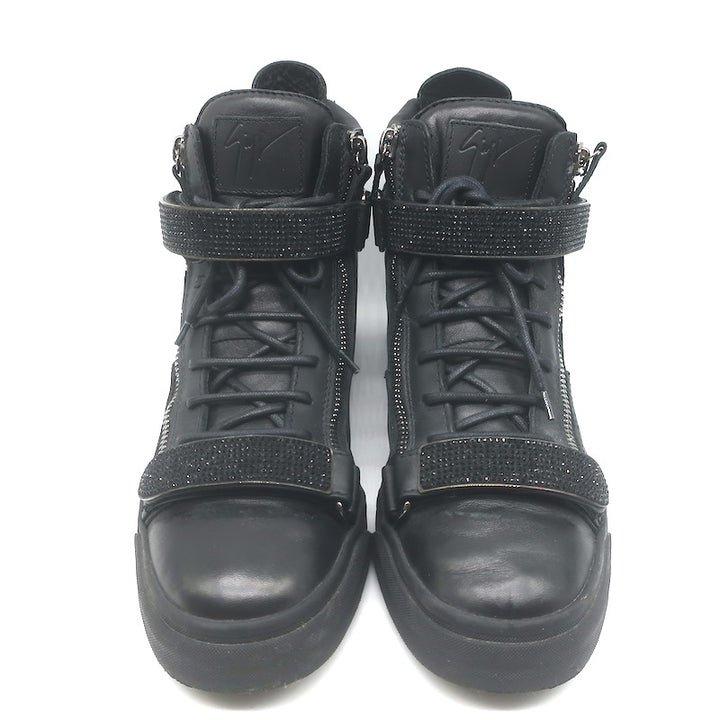 Giuseppe Zanotti Coby Crystal-Strap High Top Sneakers Black Leather Size 42