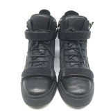 Giuseppe Zanotti Coby Crystal-Strap High Top Sneakers Black Leather Size 42