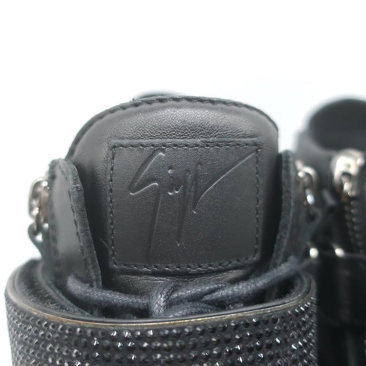 Giuseppe Zanotti Coby Crystal-Strap High Top Sneakers Black Leather Size 42