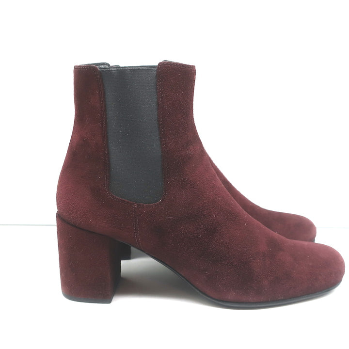 Saint Laurent Chelsea Boots Burgundy Suede Size 37 Mid-Heel Ankle Boots