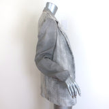 Avant Toi gray linen-blend mixed-media blazer with cashmere trim, open-front, pre-owned luxury jacket, size Small