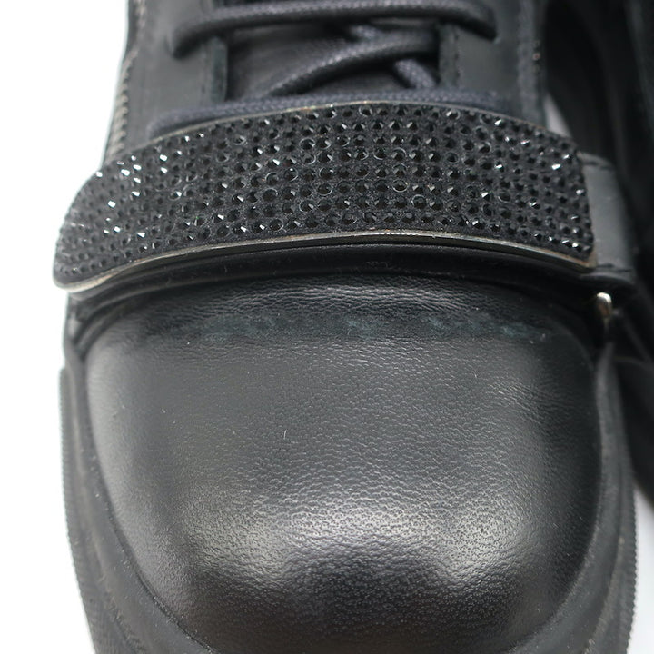 Giuseppe Zanotti Coby Crystal-Strap High Top Sneakers Black Leather Size 42