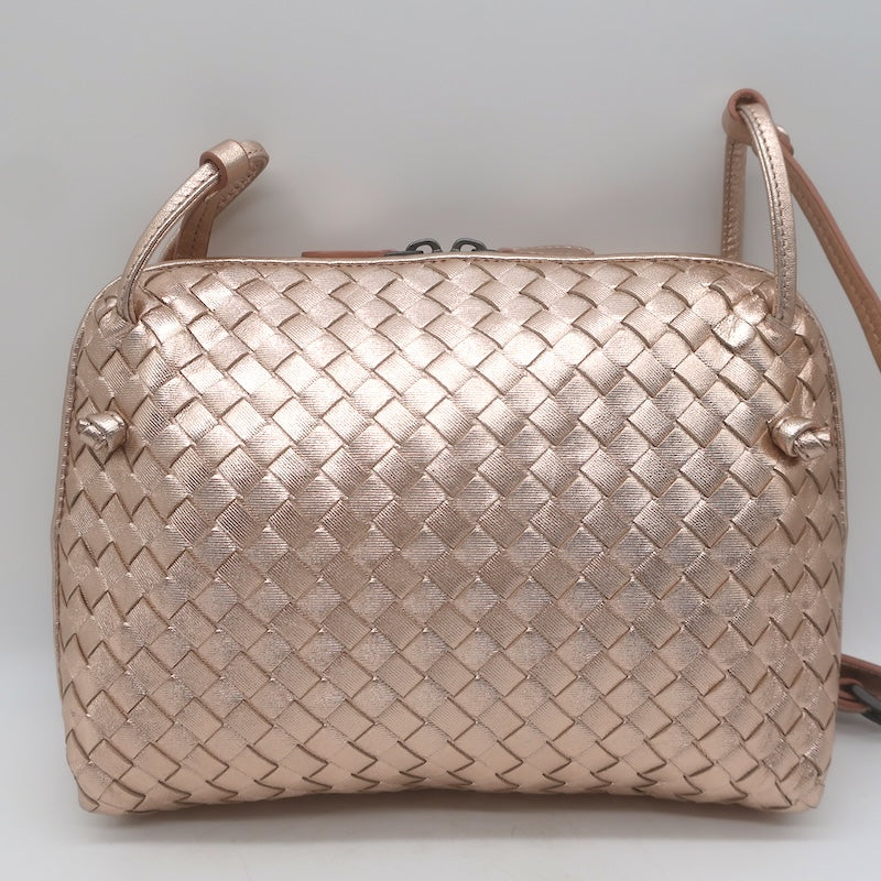 Bottega Veneta Nodini Crossbody Bag Rose Gold Metallic Intrecciato Leather