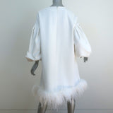 Huishan Zhang Poppy Mini Dress White Feather-Trimmed Crepe Size US 6