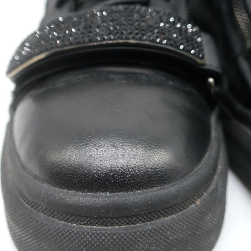 Giuseppe Zanotti Coby Crystal-Strap High Top Sneakers Black Leather Size 42