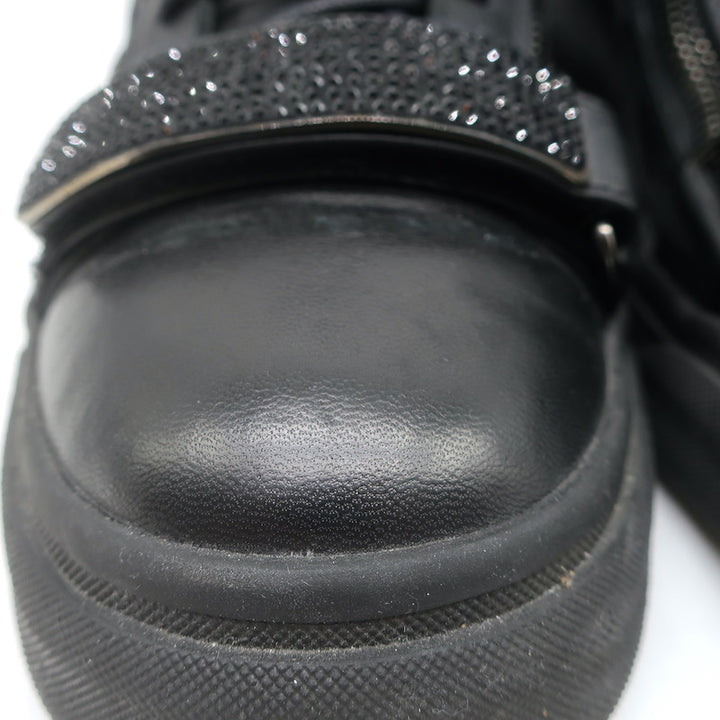 Giuseppe Zanotti Coby Crystal-Strap High Top Sneakers Black Leather Size 42