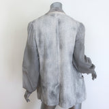 Avant Toi mixed-media blazer, gray linen-blend open-front jacket, size Small, pre-owned gently worn luxury piece