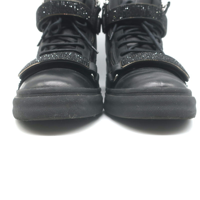 Giuseppe Zanotti Coby Crystal-Strap High Top Sneakers Black Leather Size 42