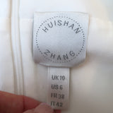 Huishan Zhang Poppy Mini Dress White Feather-Trimmed Crepe Size US 6