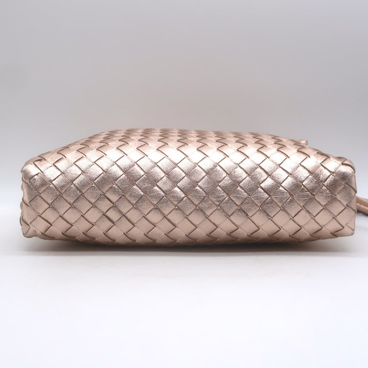 Bottega Veneta Nodini Crossbody Bag Rose Gold Metallic Intrecciato Leather